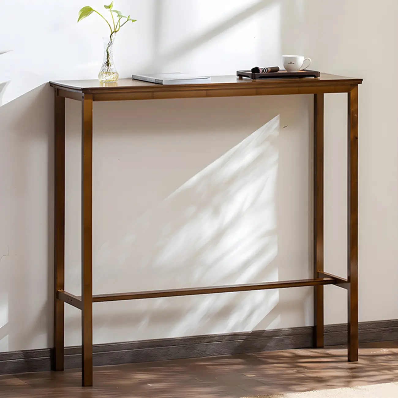 Modern Natural Finish Wooden Fixed Top Footrest Bar Tables Image - 5 | homeyfad