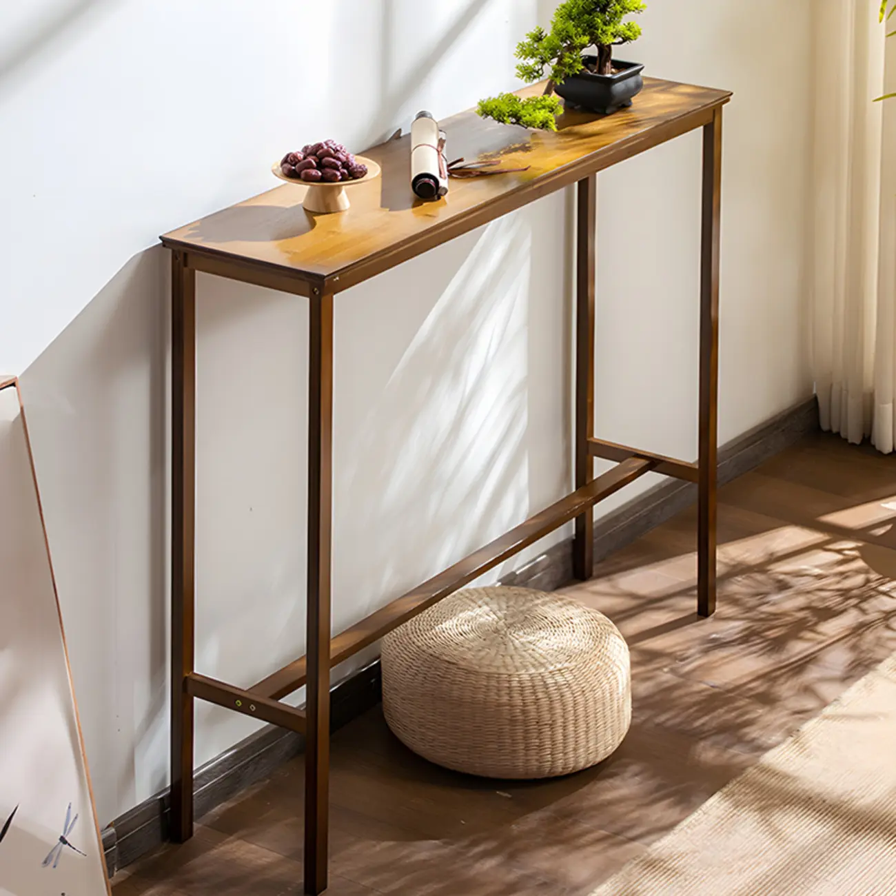 Modern Natural Finish Wooden Fixed Top Footrest Bar Tables Image - 6 | homeyfad