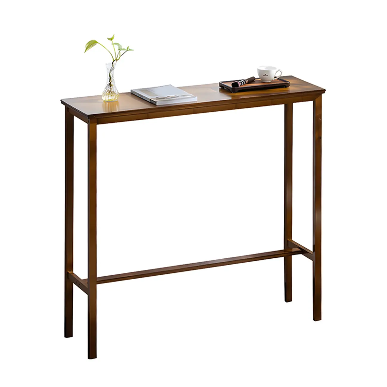 Modern Natural Finish Wooden Fixed Top Footrest Bar Tables Image - 7 | homeyfad