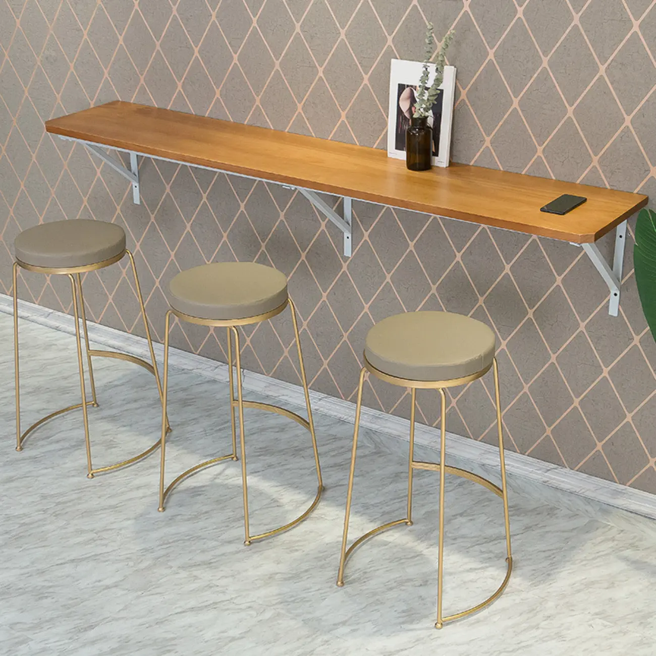 Rectangular Solid Wood Wall Mounted Bar Table Image - 1 | homeyfad