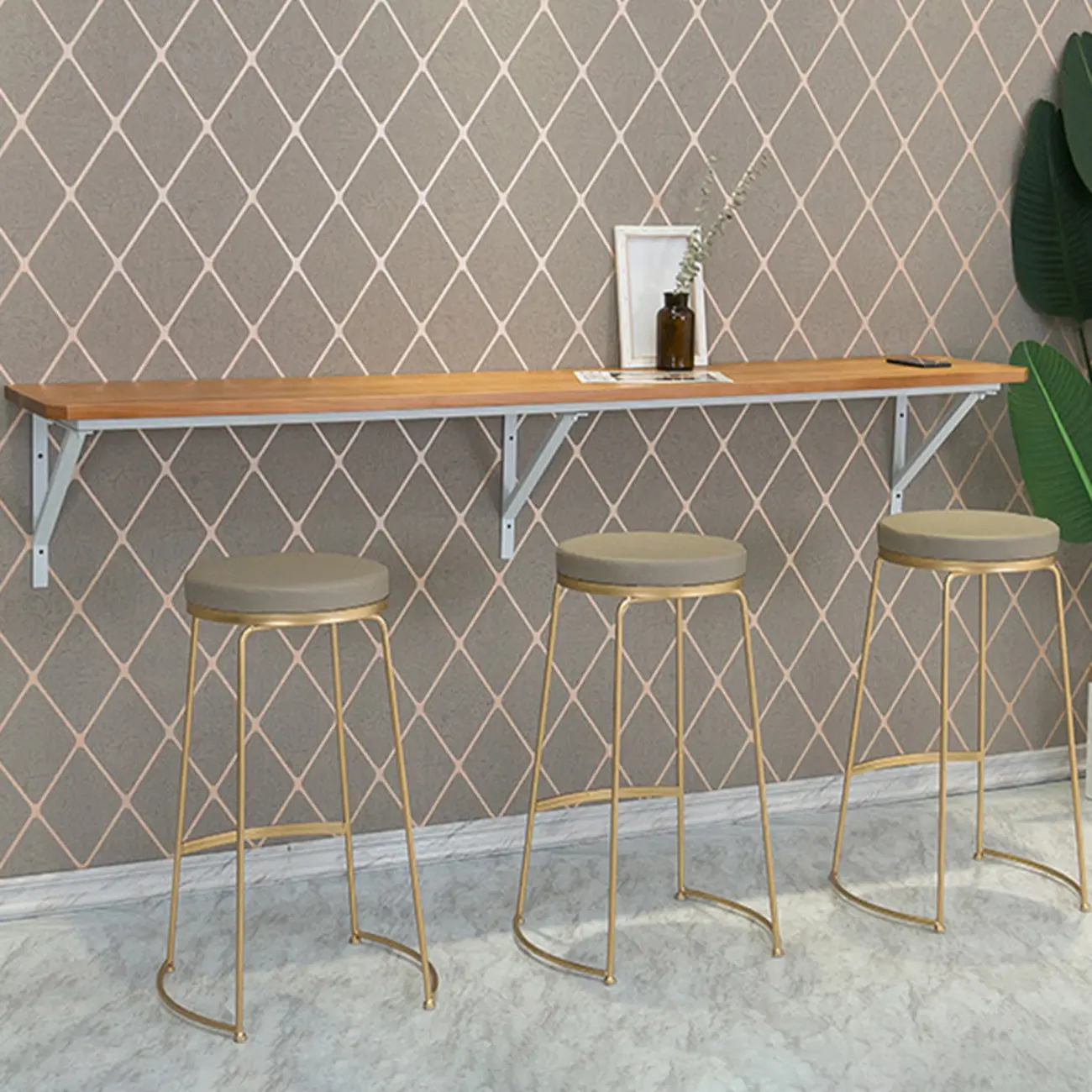 Rectangular Solid Wood Wall Mounted Bar Table Image - 4 | homeyfad