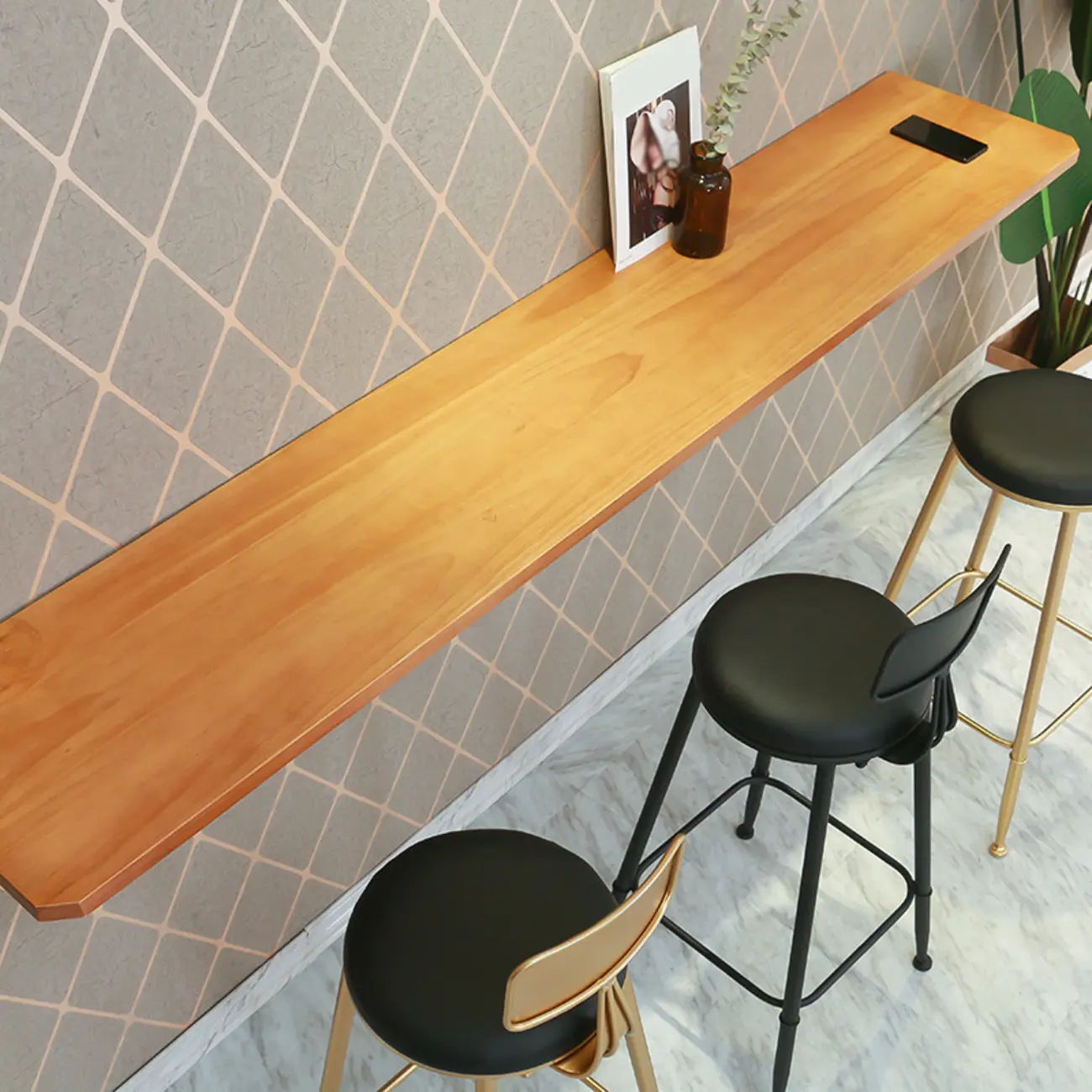 Rectangular Solid Wood Wall Mounted Bar Table Image - 7 | homeyfad