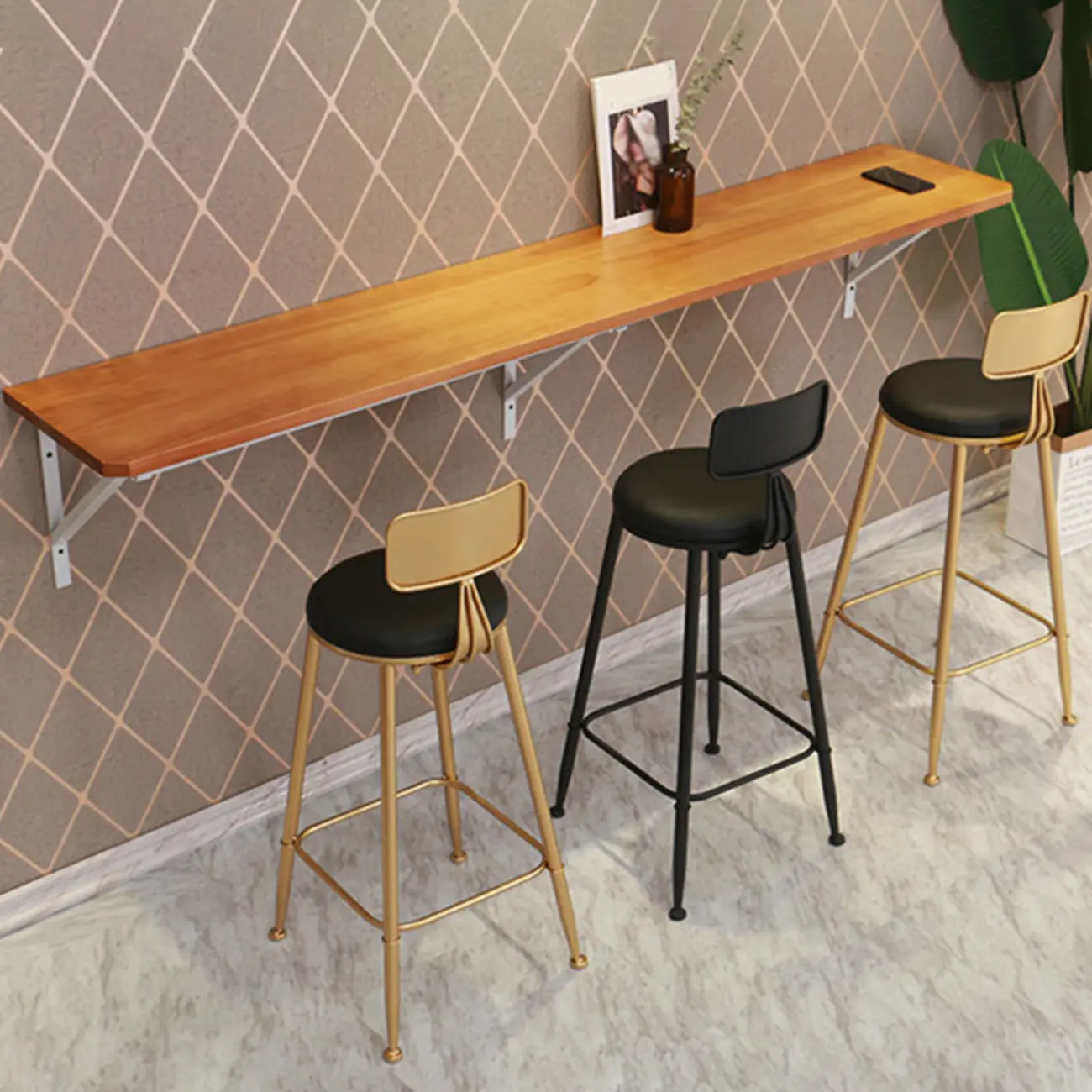 Rectangular Solid Wood Wall Mounted Bar Table Image - 11 | homeyfad