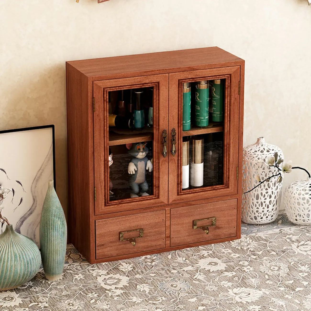 Wooden Glass Door Display Cabinet for Home Decor Image - 4 | homeyfad