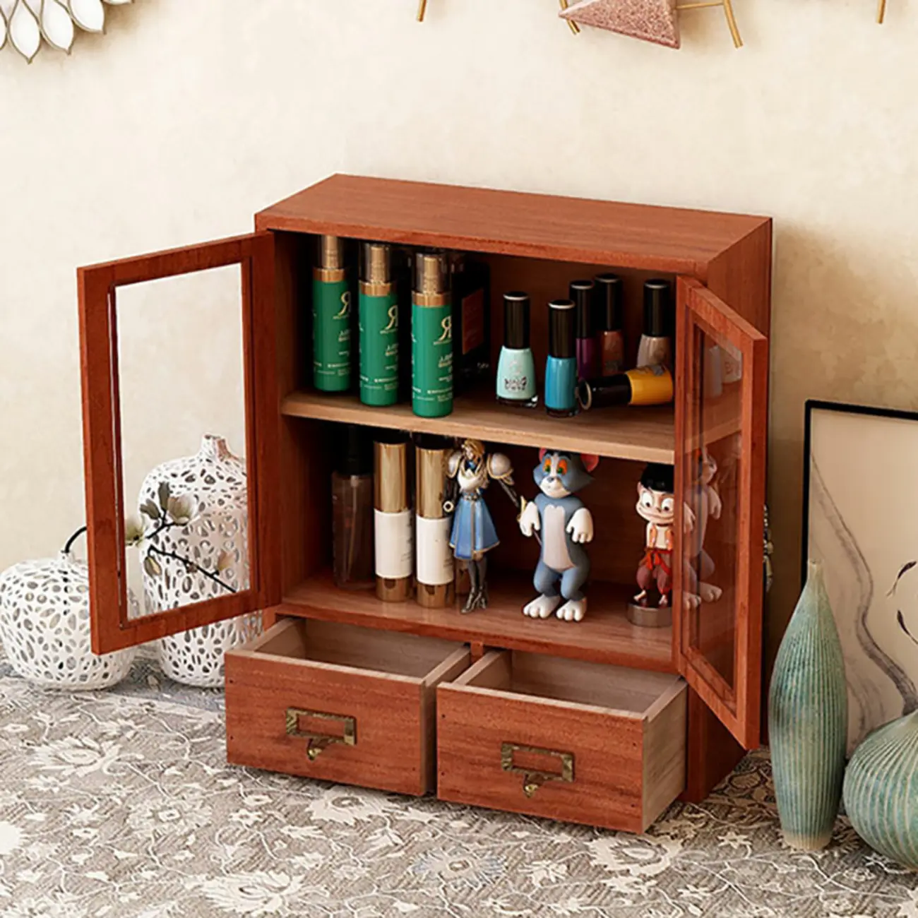 Wooden Glass Door Display Cabinet for Home Decor Image - 5 | homeyfad