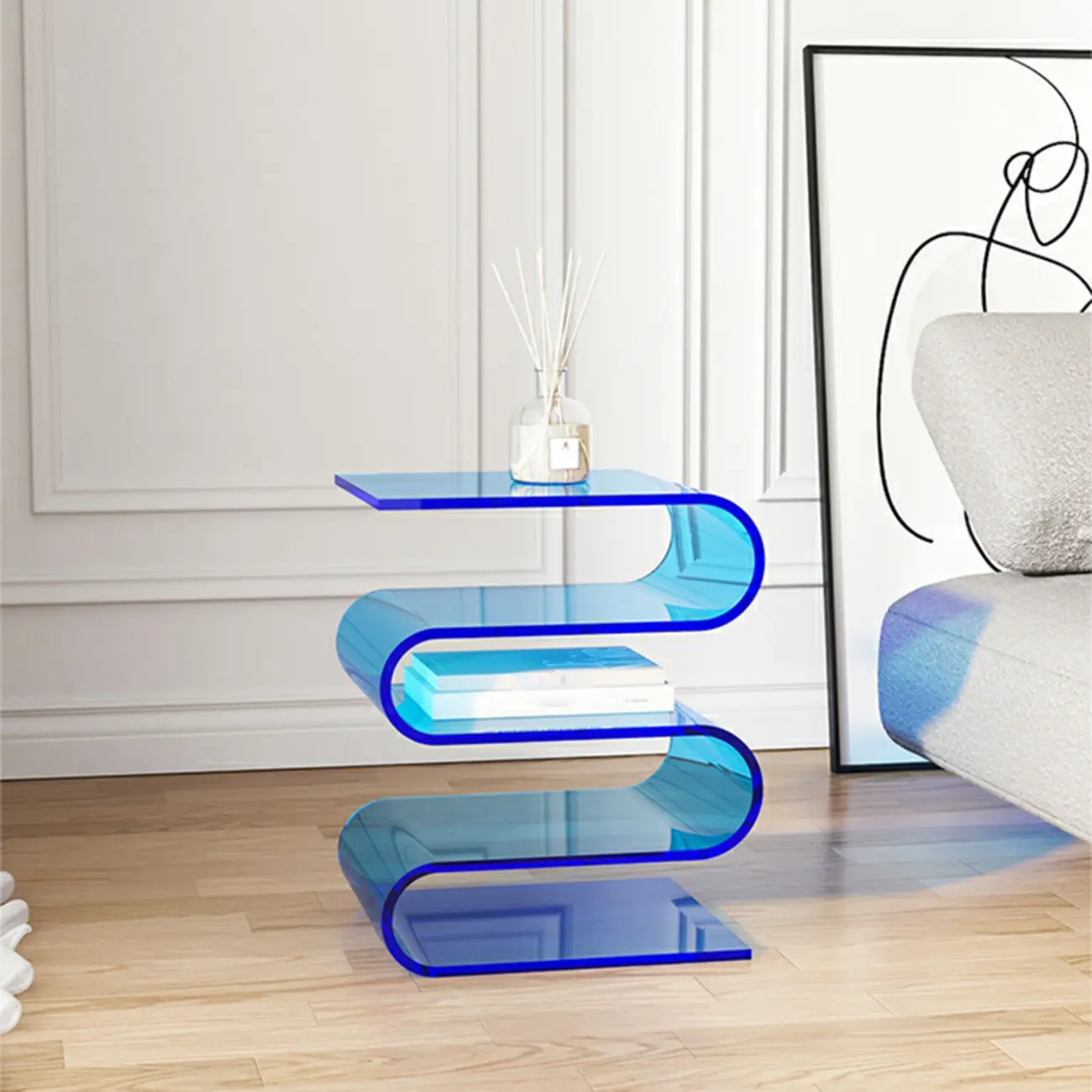 Vintage Acrylic Rectangular Side Table with Storage for Home Image - 2 | homeyfad