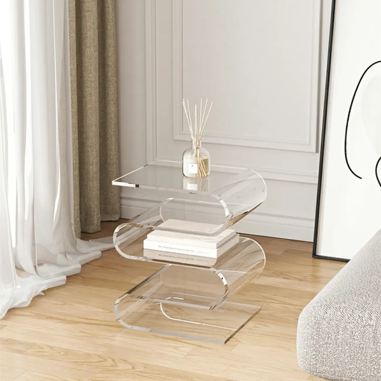 Contemporary Acrylic S-Shaped Side Table with Storage | HomeyFad