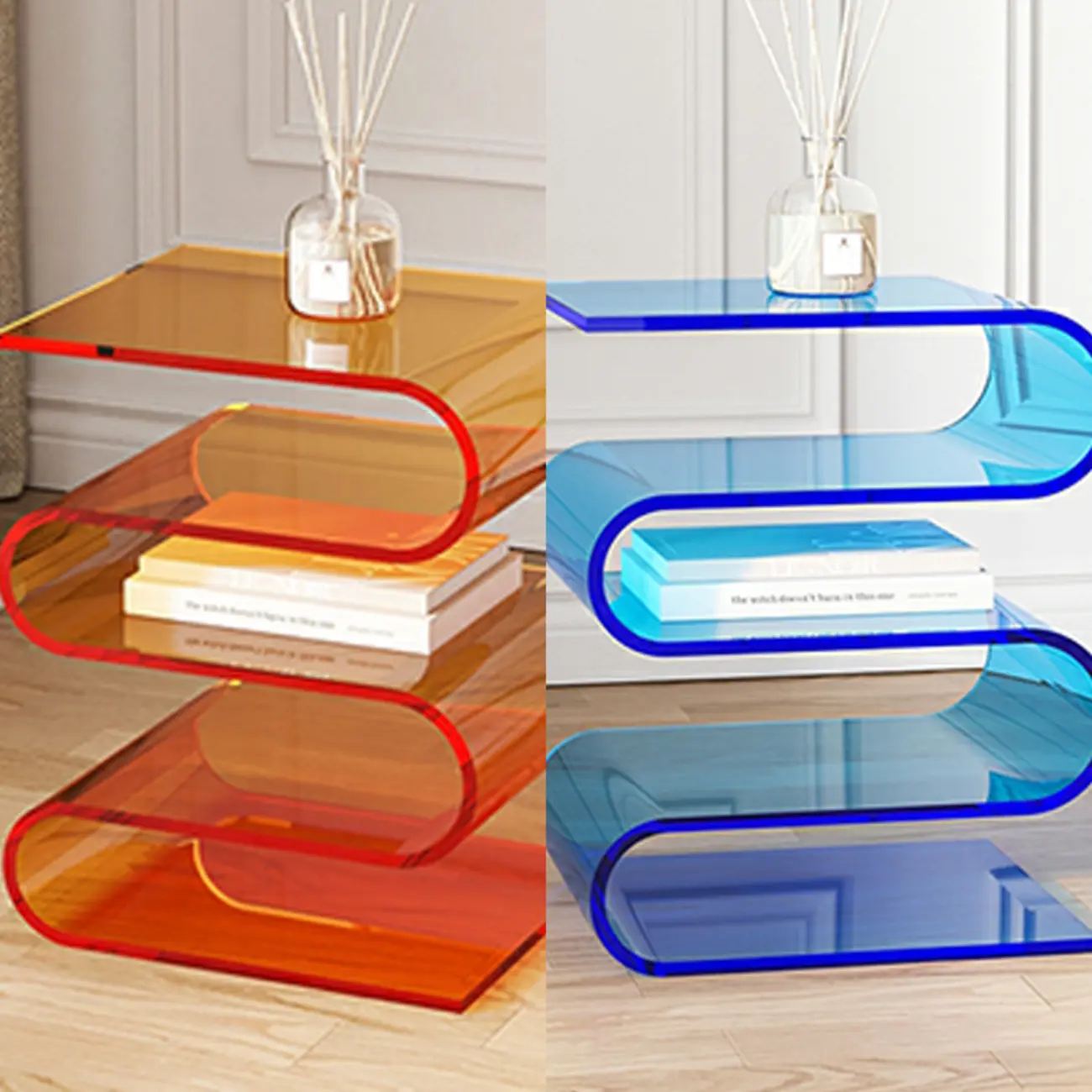 Vintage Acrylic Rectangular Side Table with Storage for Home Image - 6 | homeyfad