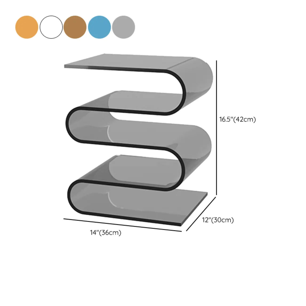 Contemporary Acrylic S-Shaped Side Table with Storage #size