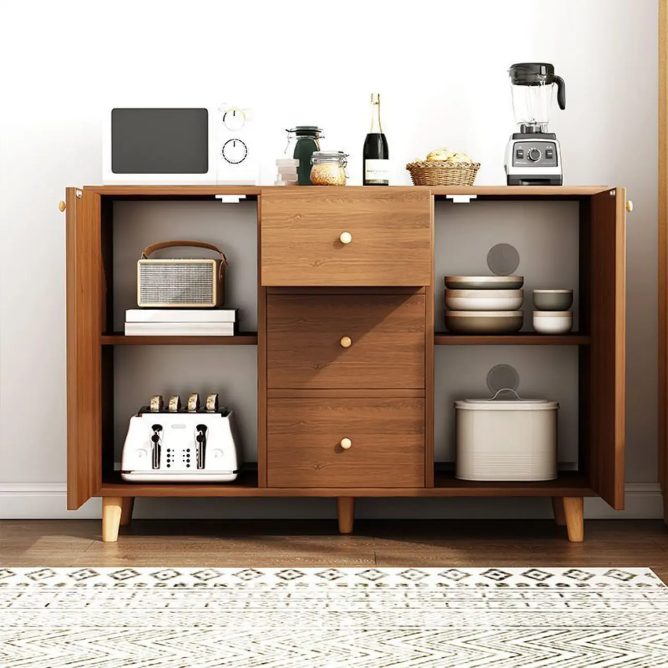 Modish Smooth Brown Wood Storage Cabinet for Kitchen Image - 2 | homeyfad