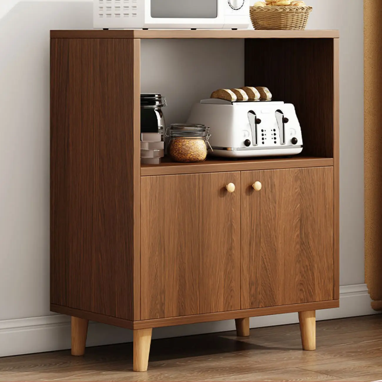Modish Smooth Brown Wood Storage Cabinet for Kitchen Image - 9 | homeyfad