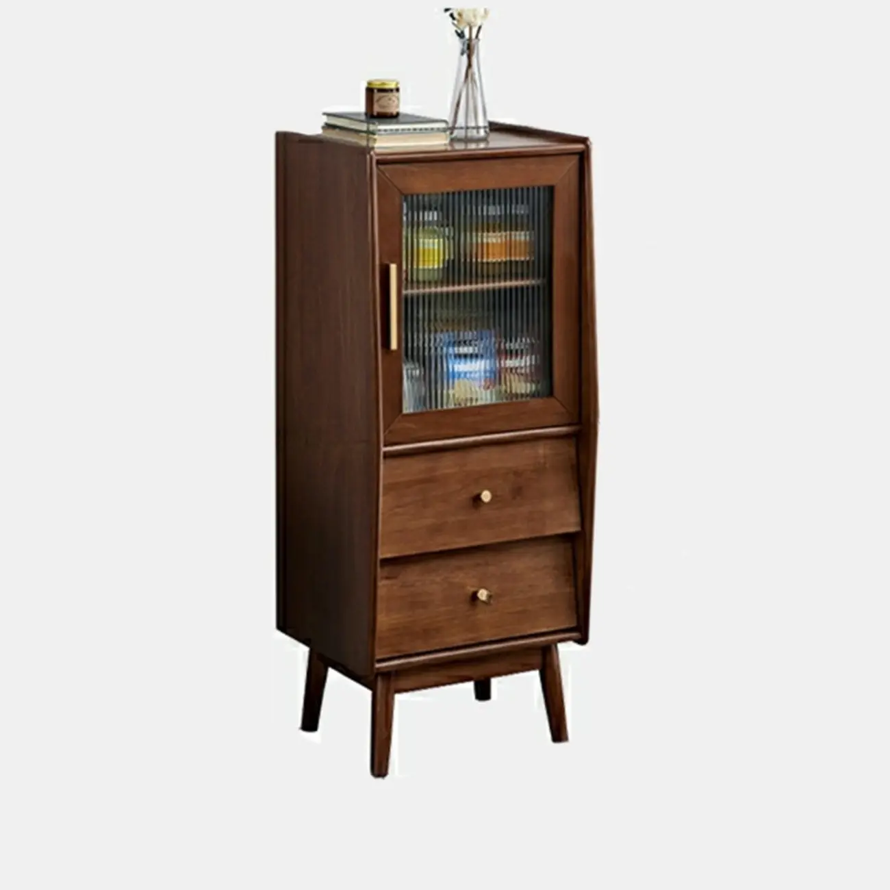 Modern Gray Pine Wooden Glass Storage Cabinet for Living Room Image - 5 | homeyfad