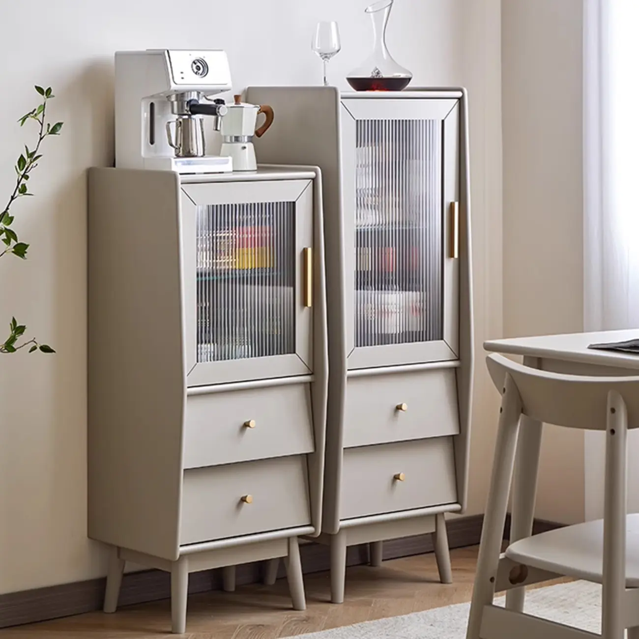 Modern Gray Pine Wooden Glass Storage Cabinet for Living Room Image - 6 | homeyfad