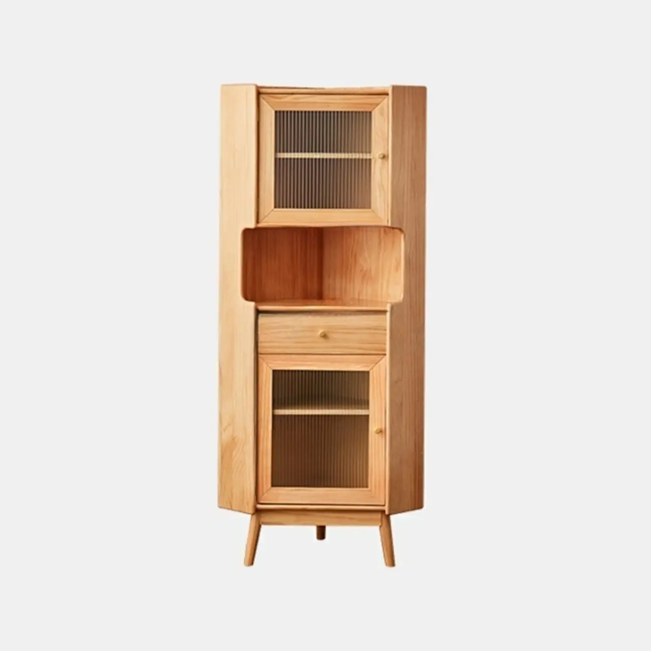 Modern Espresso Wood Glass Paned Corner Storage Cabinet Image - 9 | homeyfad