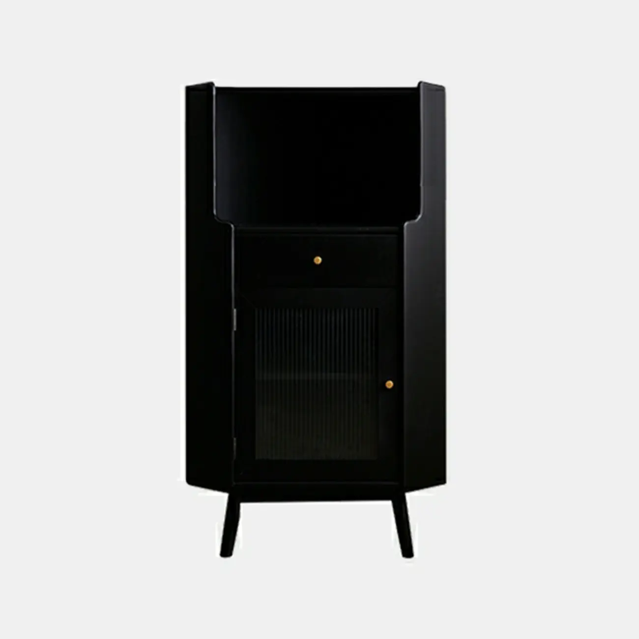 Modern Espresso Wood Glass Paned Corner Storage Cabinet Image - 10 | homeyfad