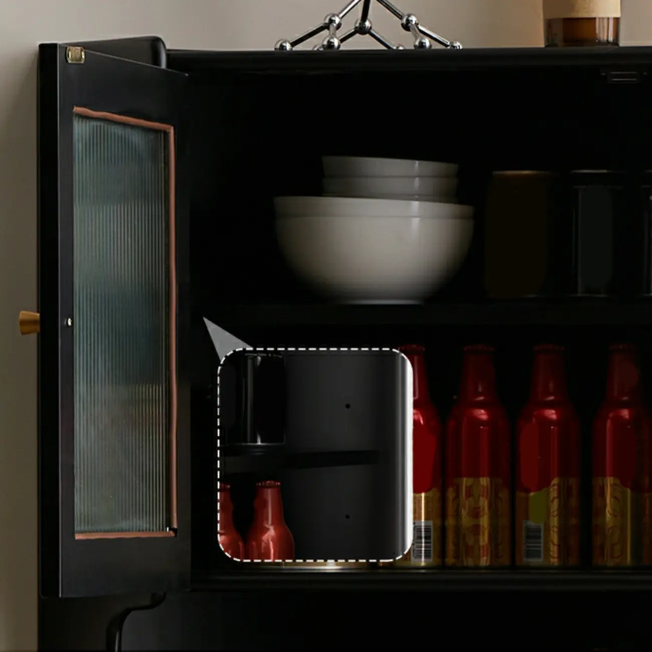 Modern Espresso Wood Glass Paned Corner Storage Cabinet Image - 14 | homeyfad