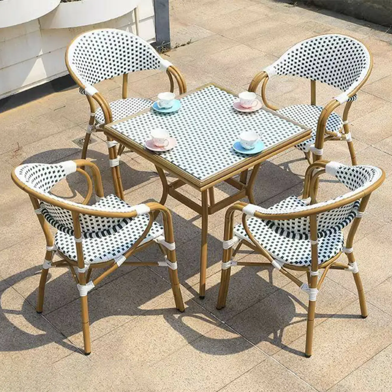5 Piece Metal Woven Square Outdoor Dining Set Image - 1 | homeyfad