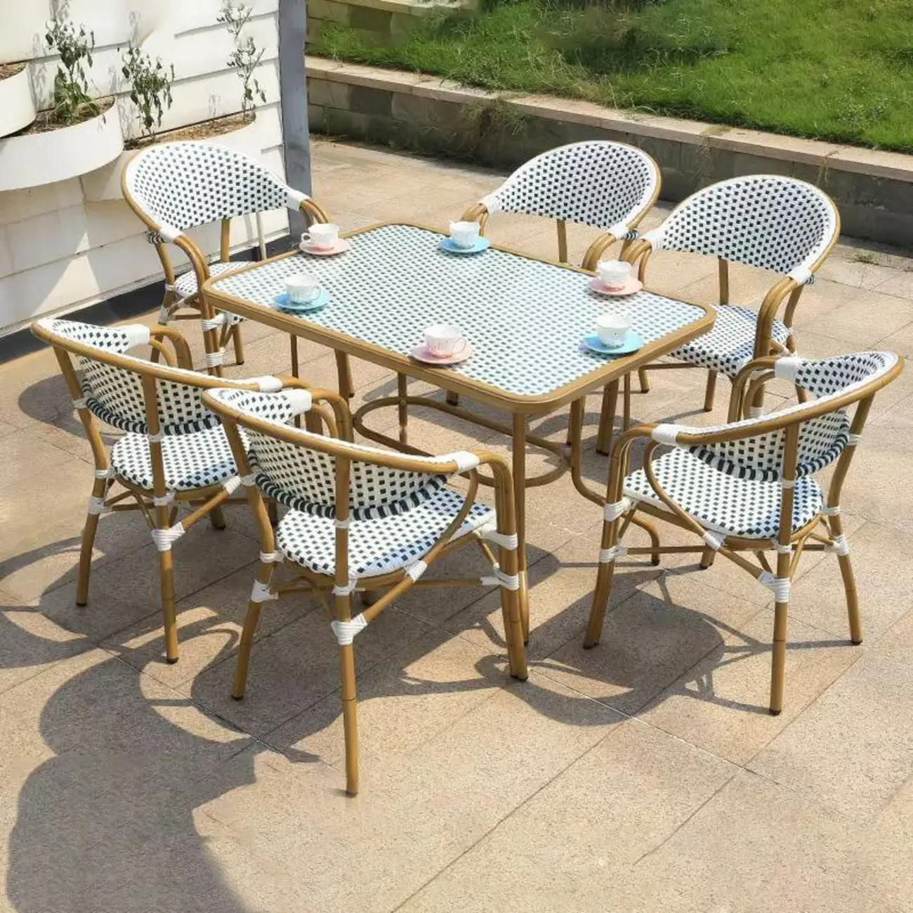 5 Piece Metal Woven Square Outdoor Dining Set Image - 2 | homeyfad