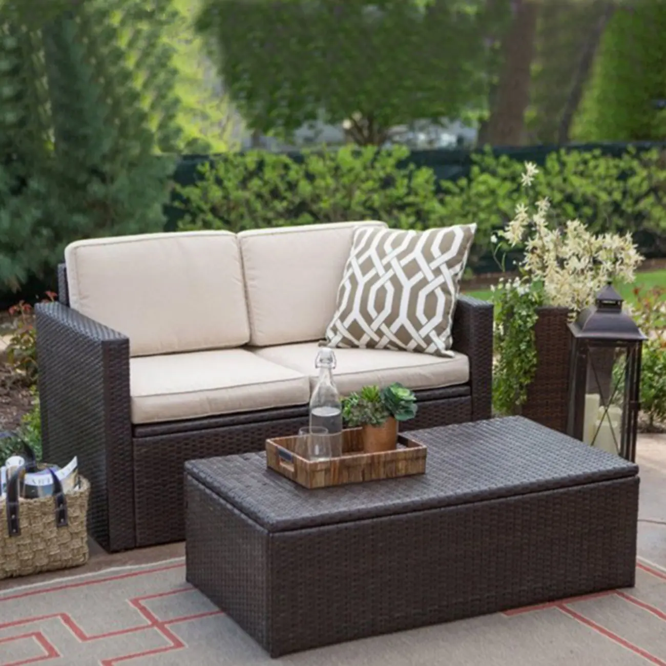 Modern Brown Wicker Outdoor Sofa Set with Storage Image - 1 | homeyfad