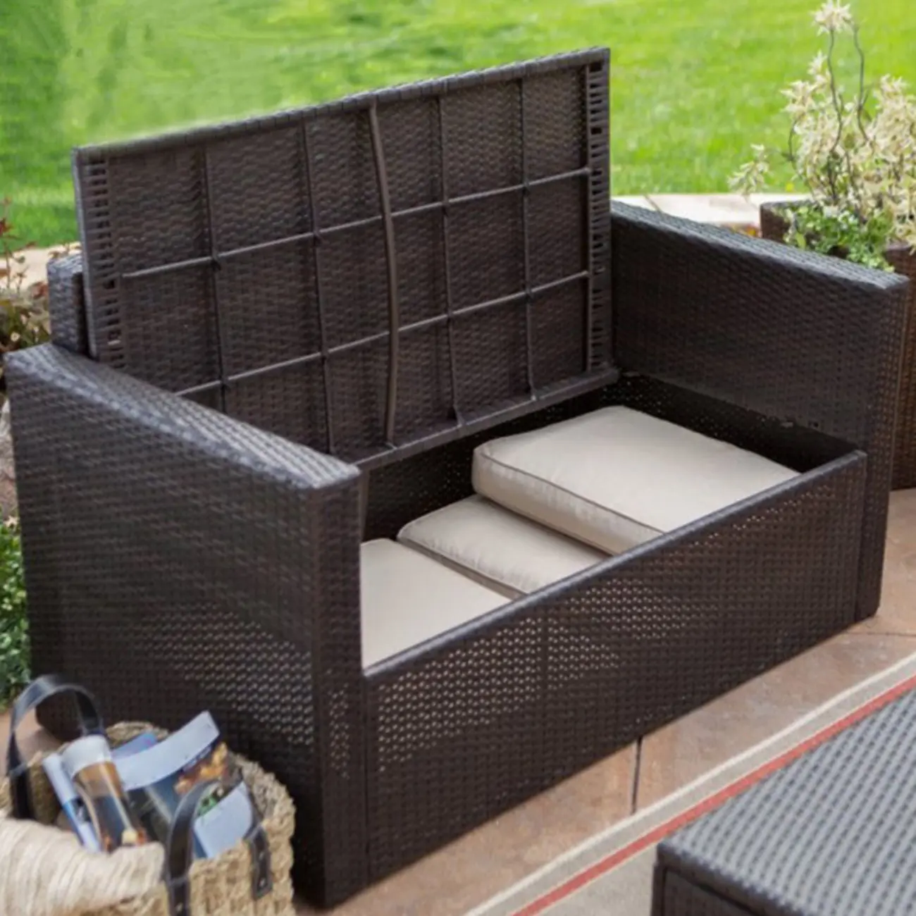 Modern Brown Wicker Outdoor Sofa Set with Storage Image - 2 | homeyfad