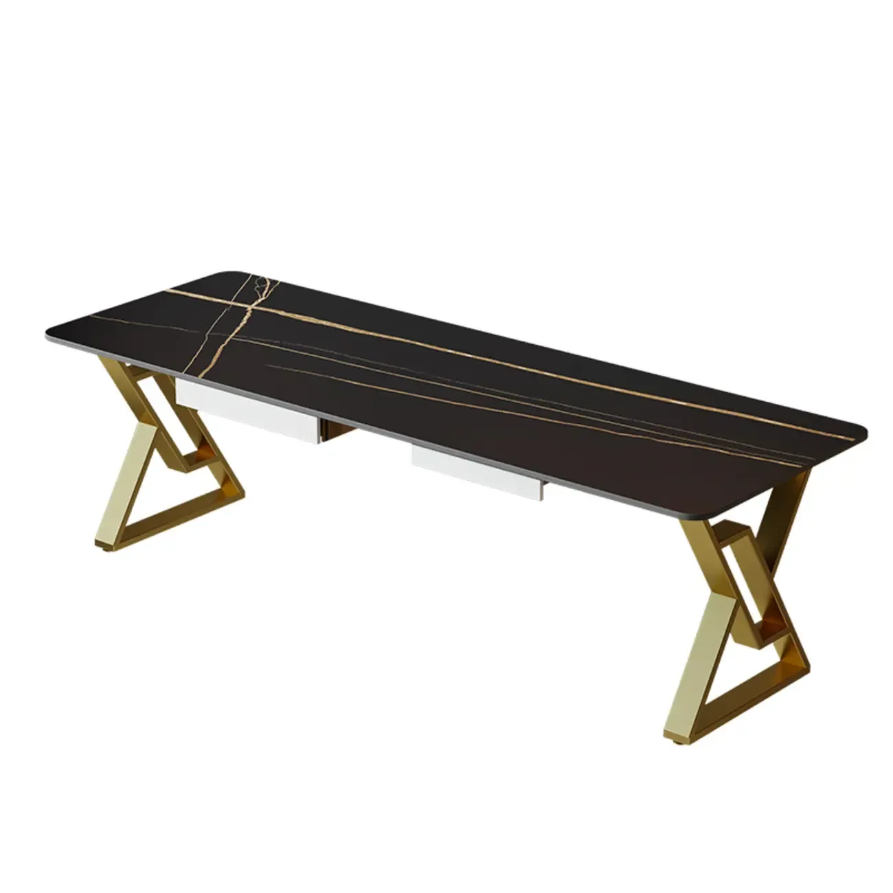 Durable Sintered Stone Writing Office Desk with Metal Base Image - 4