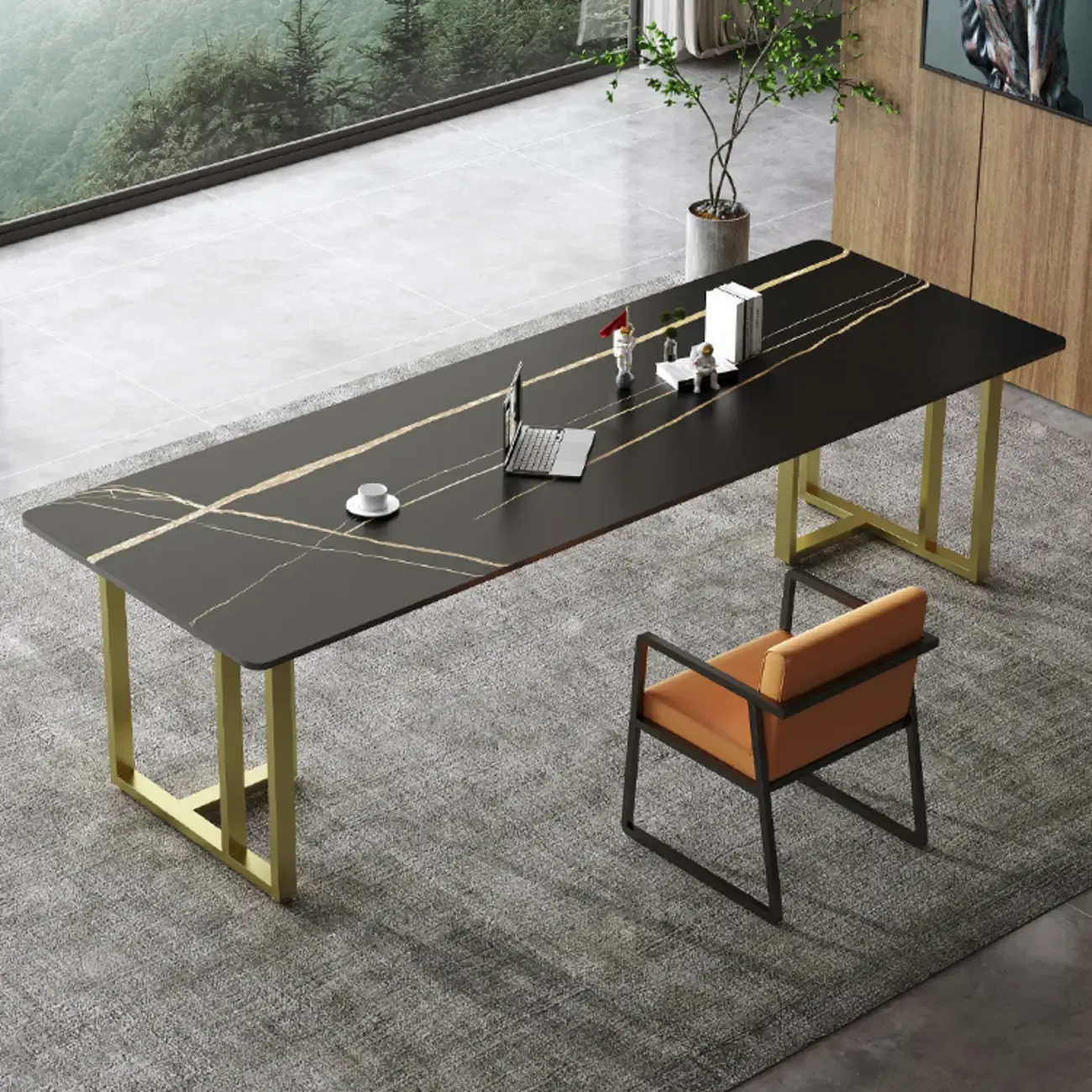 Durable Sintered Stone Writing Office Desk with Metal Base Image - 5