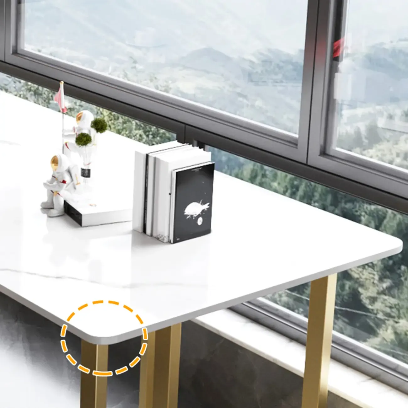 Durable Sintered Stone Writing Office Desk with Metal Base Image - 10