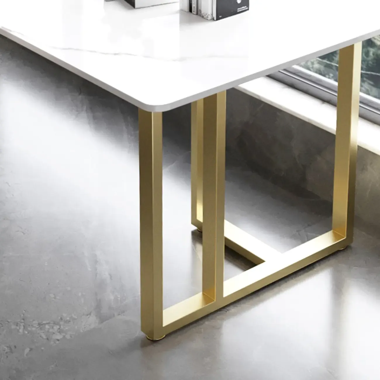 Durable Sintered Stone Writing Office Desk with Metal Base Image - 11