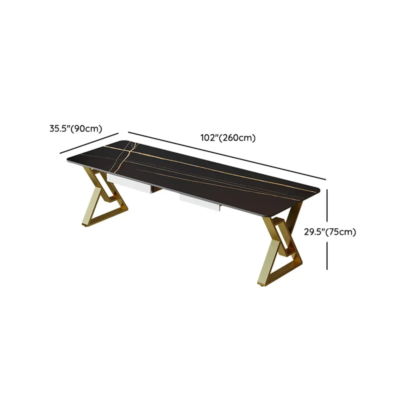 Durable Sintered Stone Writing Office Desk with Metal Base Image - 29