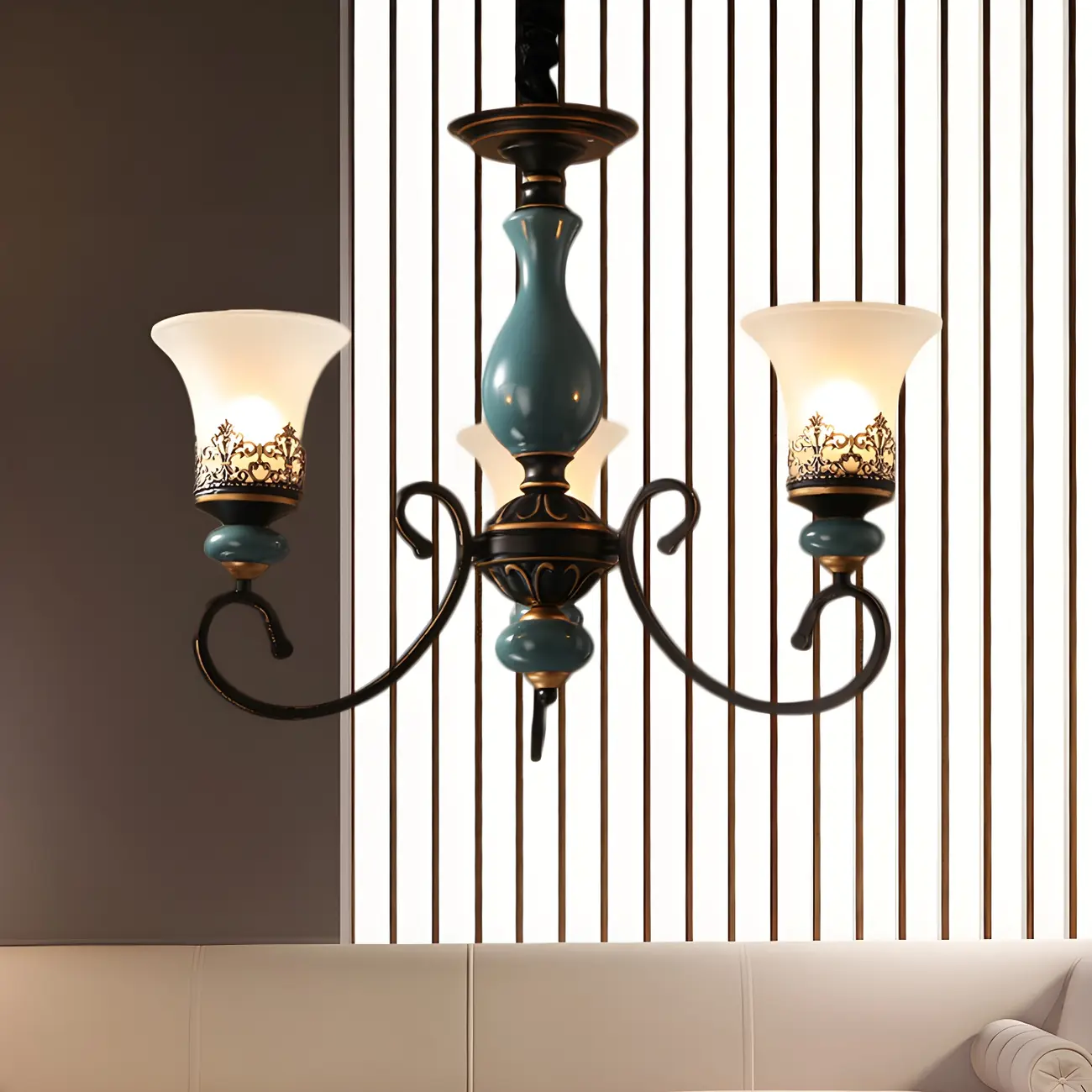 Black Metal Glass Classical Vintage Chandelier Light Image - 7 | homeyfad