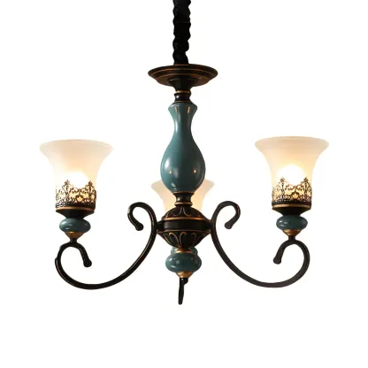 Black Metal Glass Classical Vintage Chandelier Light Image - 8