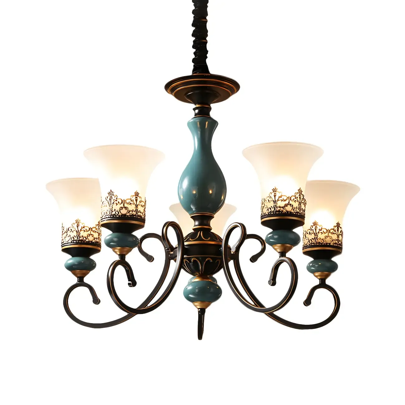Black Metal Glass Classical Vintage Chandelier Light Image - 10