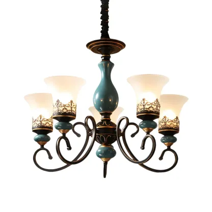 Black Metal Glass Classical Vintage Chandelier Light Image - 10