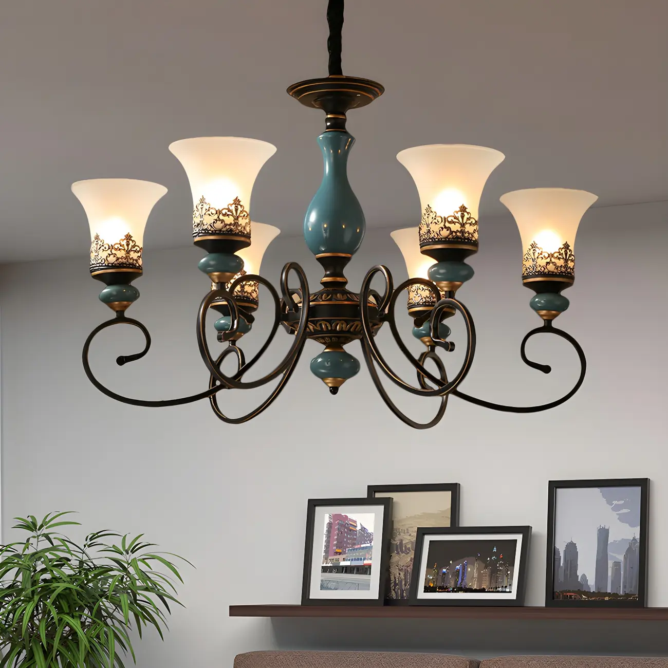Black Metal Glass Classical Vintage Chandelier Light Image - 3 | homeyfad