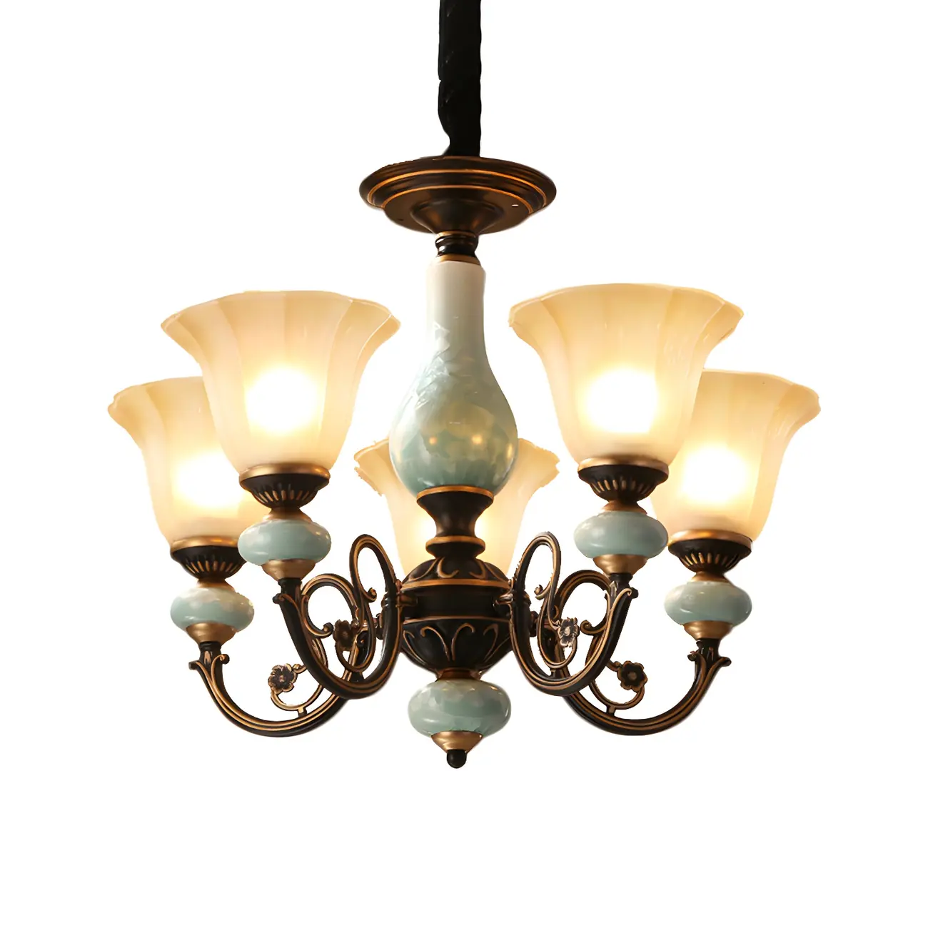 Vintage Rust Green Ceramic Classic Glass Chandelier Image - 11 | homeyfad