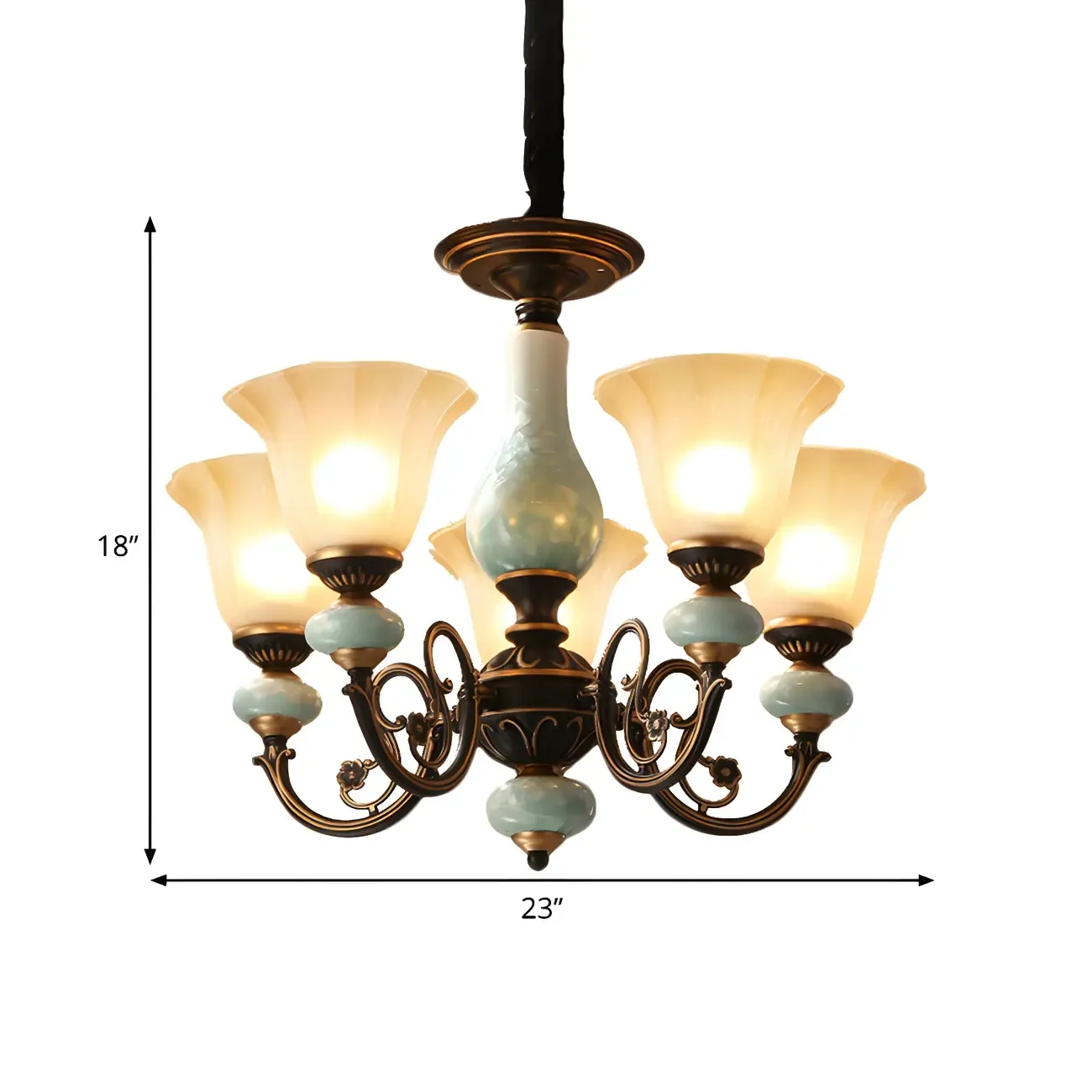 Vintage Rust Green Ceramic Classic Glass Chandelier Image - 12