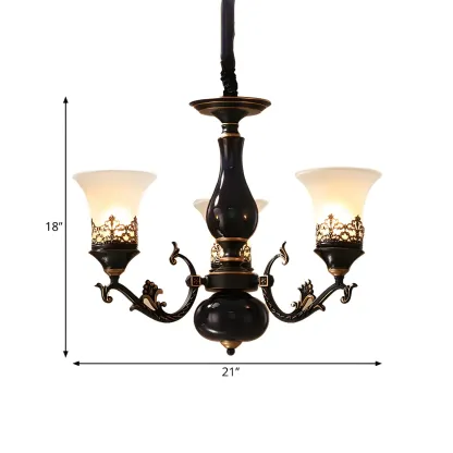 Classic Mid-Century Modern Black Frosted Glass Chandelier Image - 13