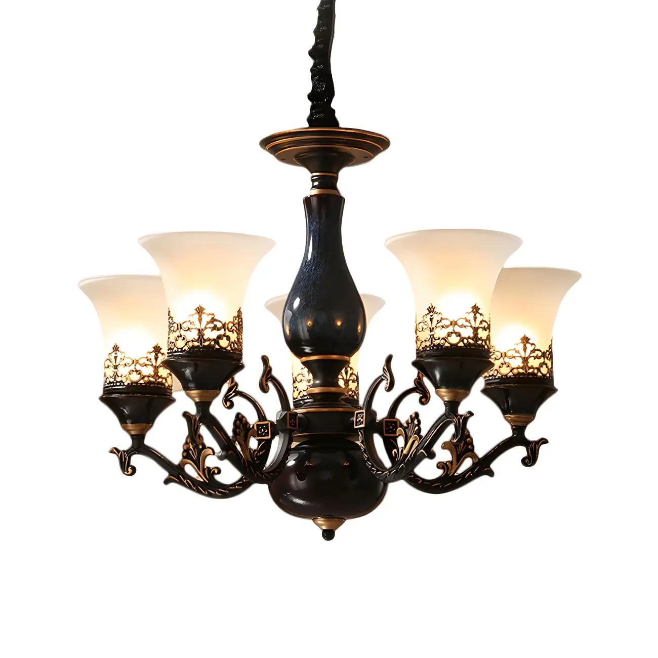 Classic Mid-Century Modern Black Frosted Glass Chandelier Image - 14 | homeyfad