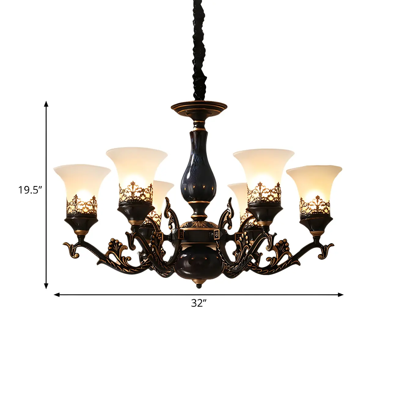 Classic Mid-Century Modern Black Frosted Glass Chandelier Image - 17 | homeyfad