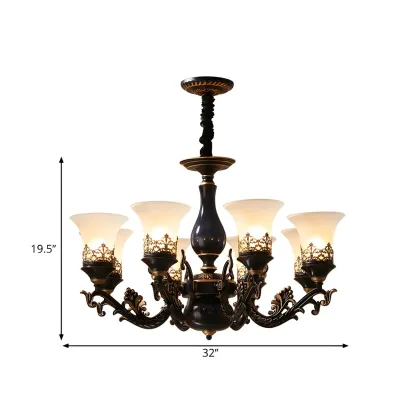 Classic Mid-Century Modern Black Frosted Glass Chandelier Image - 19