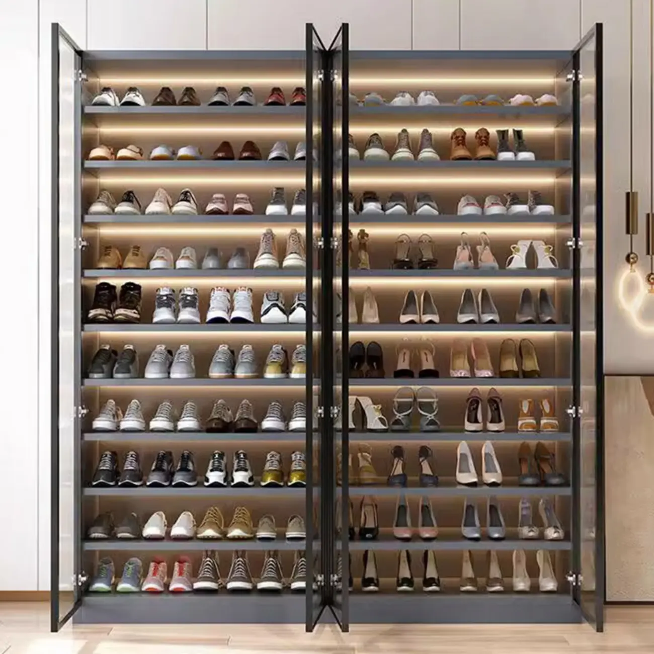 Large Grey Shoe Cabinet Storage with Adjustable Shelves Image - 1 | homeyfad
