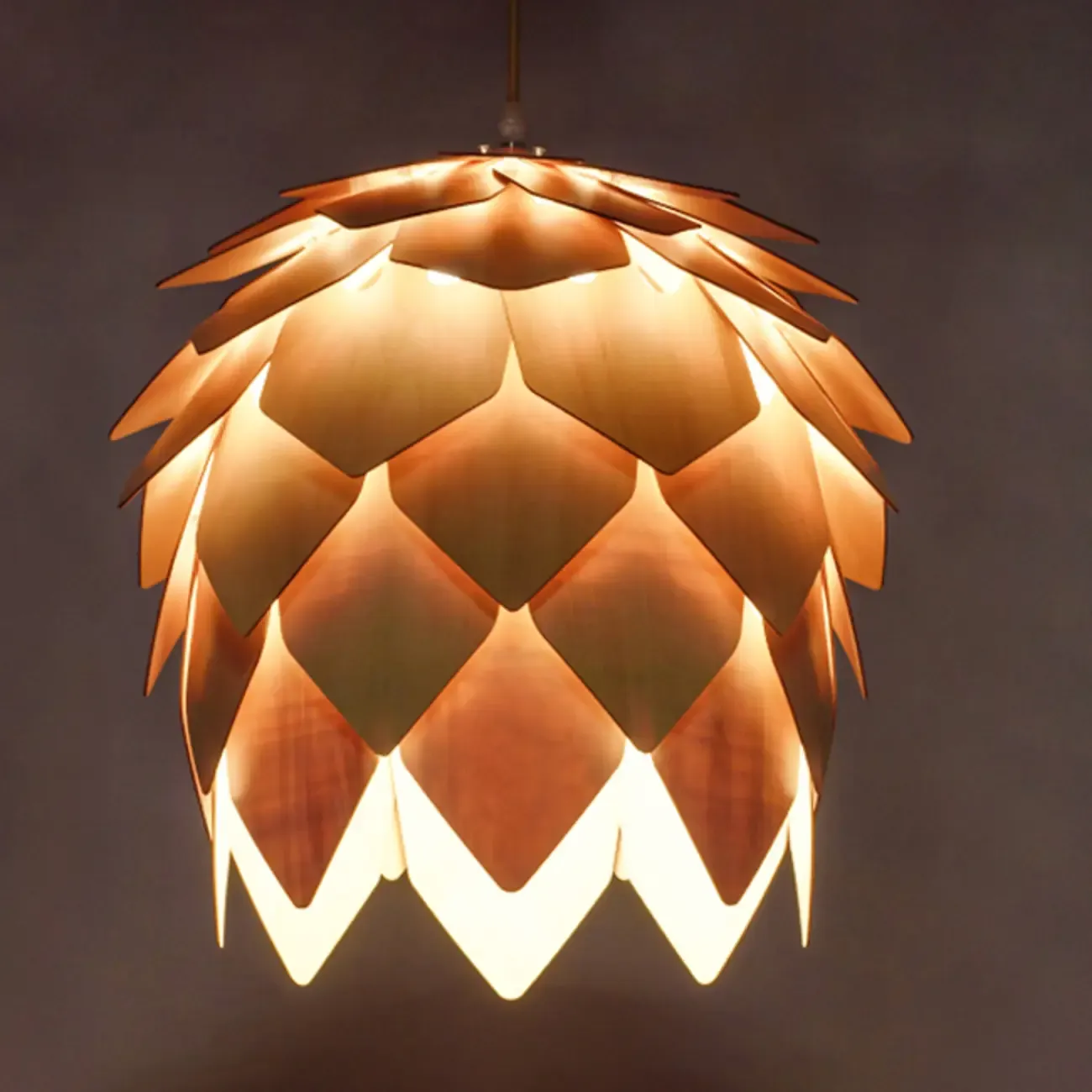 Modern Pinecone Shape Wood Pendant Light Adjustable for Dining Image - 7