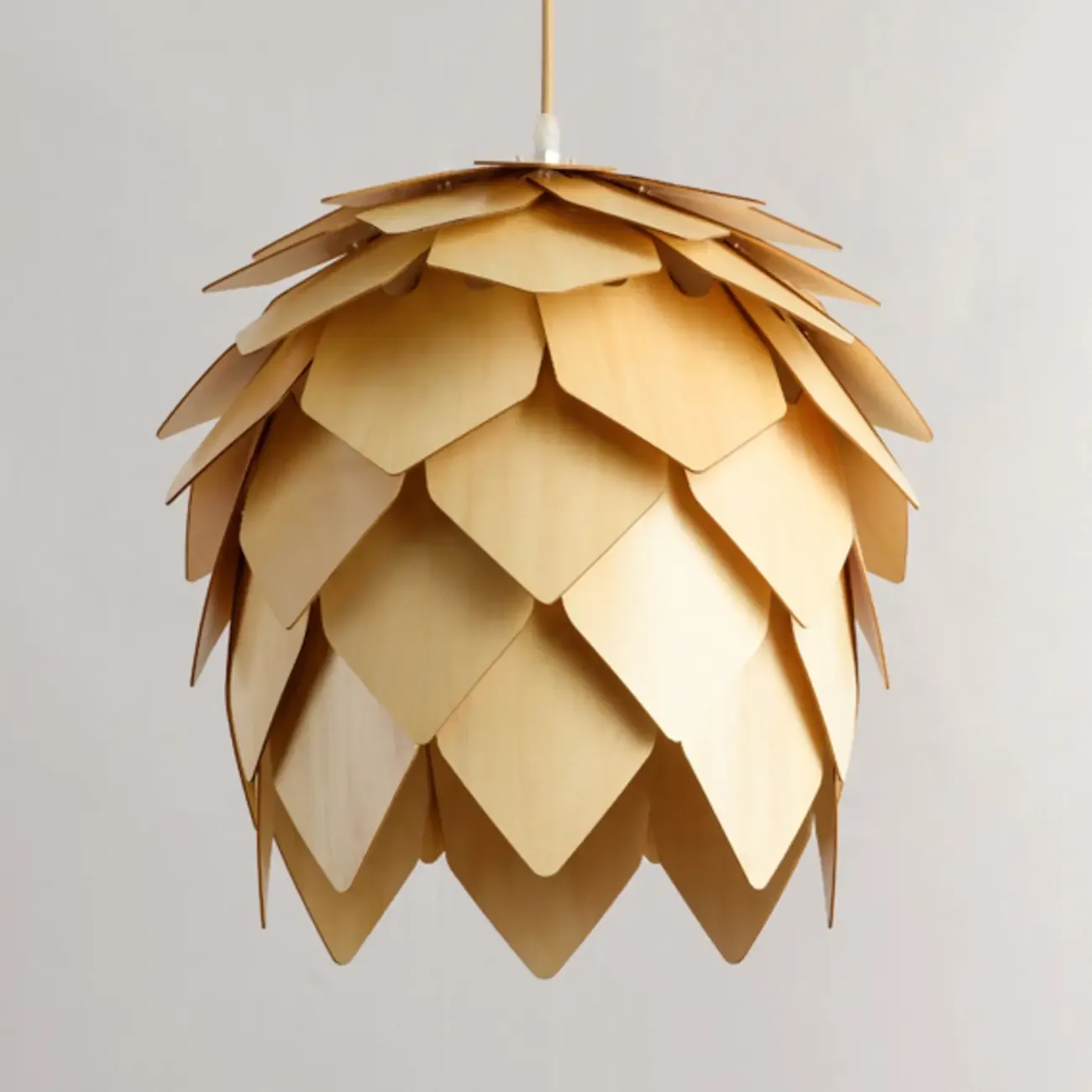 Modern Pinecone Shape Wood Pendant Light Adjustable for Dining Image - 8