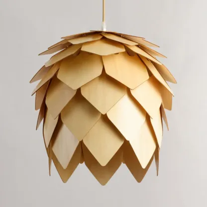 Modern Pinecone Shape Wood Pendant Light Adjustable for Dining Image - 8