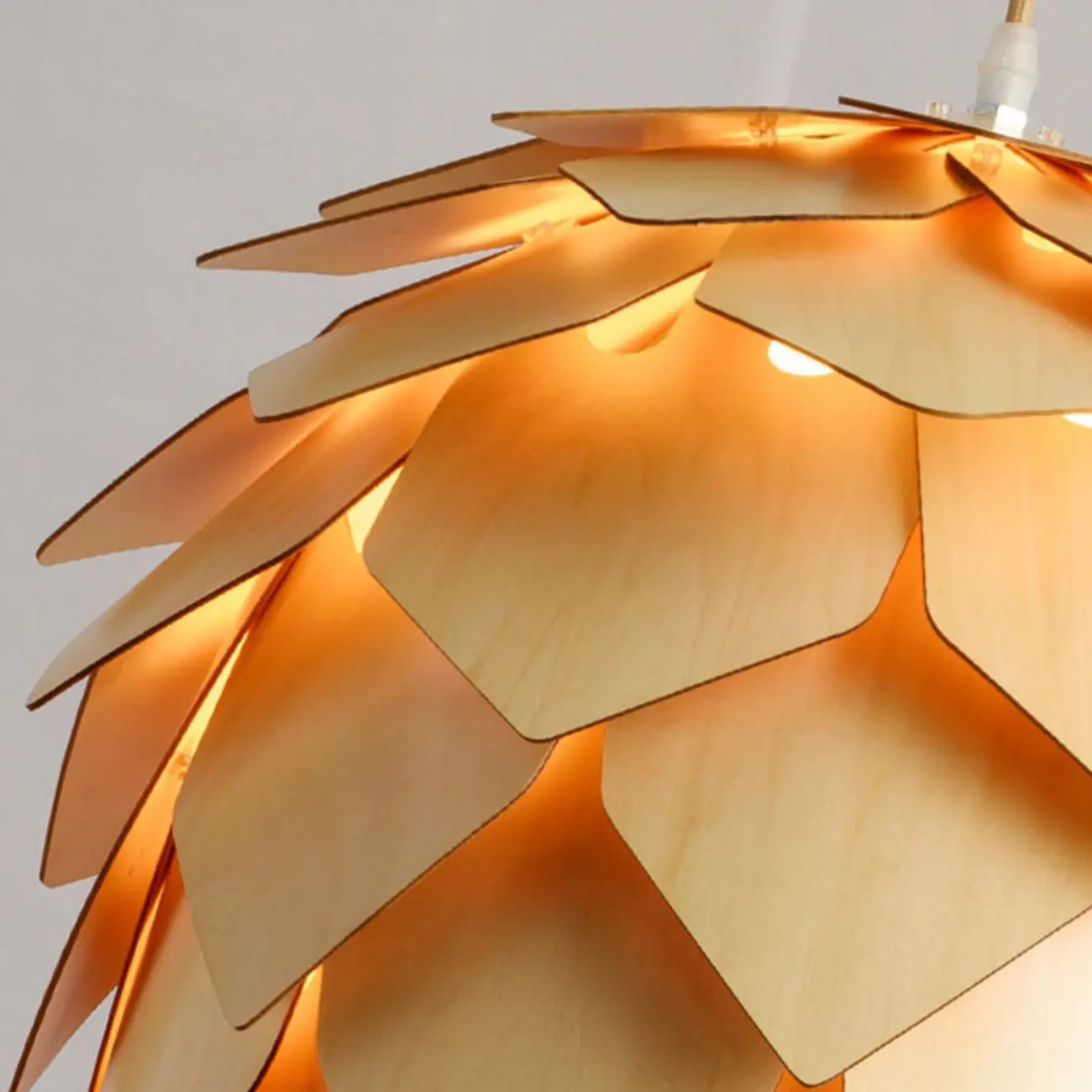 Modern Pinecone Shape Wood Pendant Light Adjustable for Dining Image - 10 | homeyfad