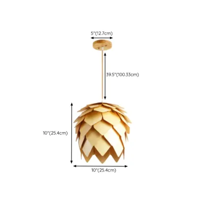 Modern Pinecone Shape Wood Pendant Light Adjustable for Dining #size