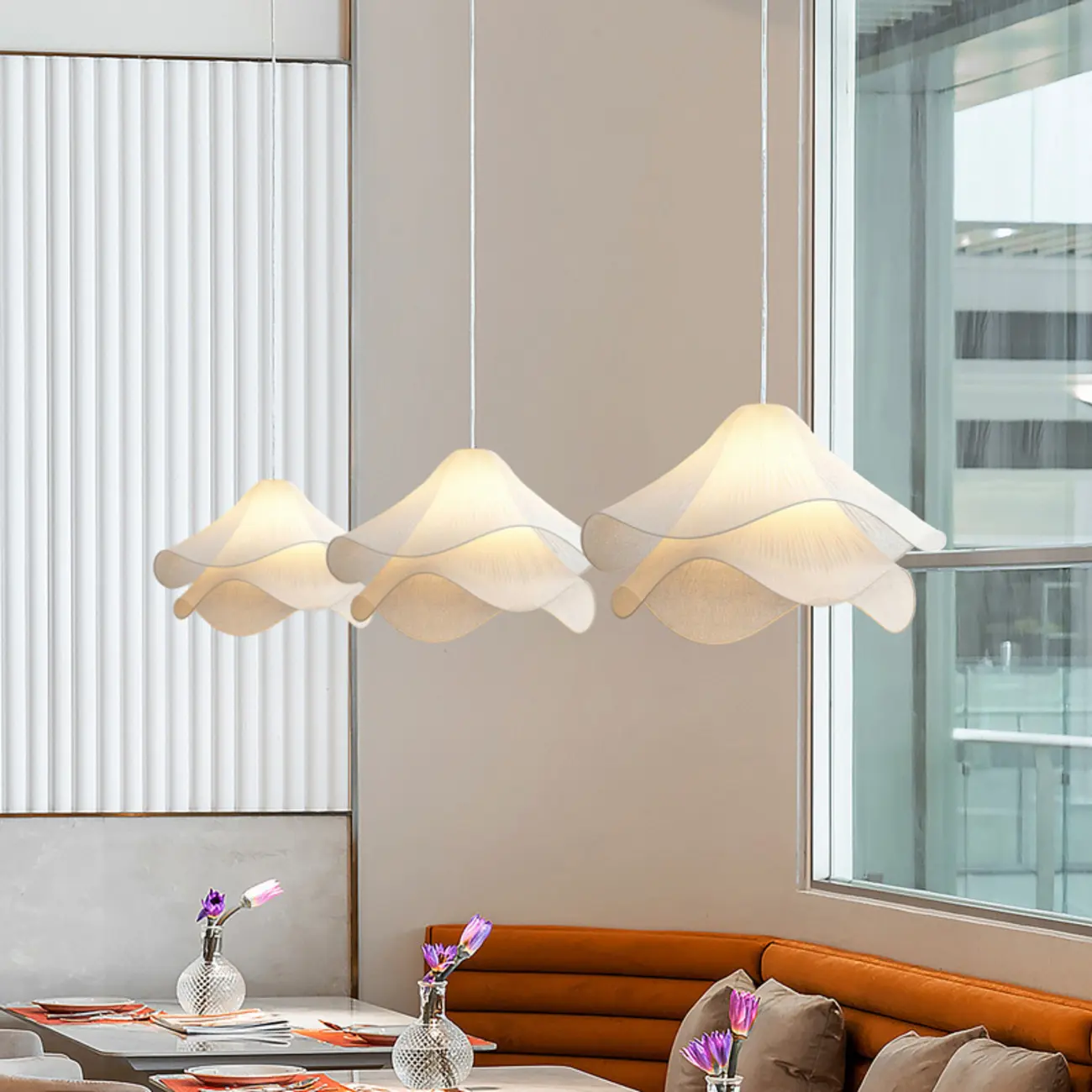 Tiered White Petal Fabric Pendant Lights for Kitchen Island Image - 1 | homeyfad