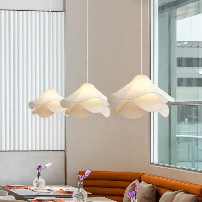 Tiered White Petal Fabric Pendant Lights for Kitchen Island Image - 1