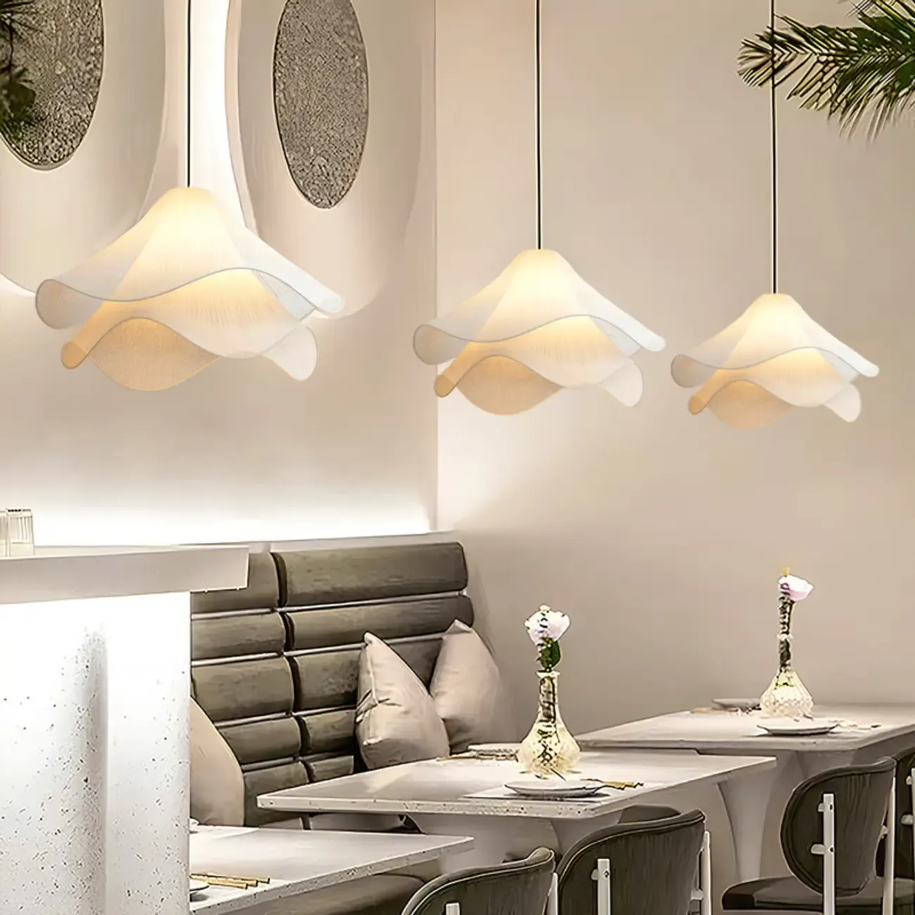 Tiered White Petal Fabric Pendant Lights for Kitchen Island Image - 2