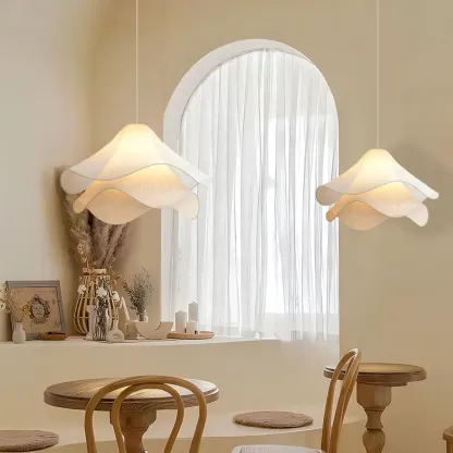 Tiered White Petal Fabric Pendant Lights for Kitchen Island Image - 4